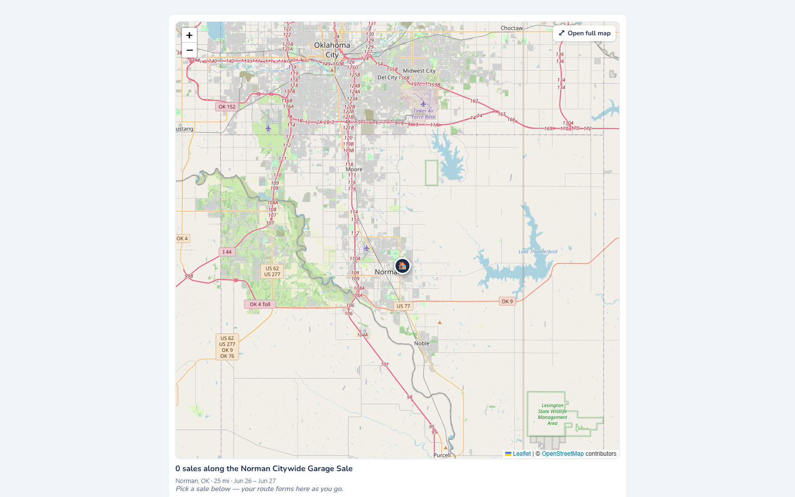 Garage sales near you shown as pins on one map