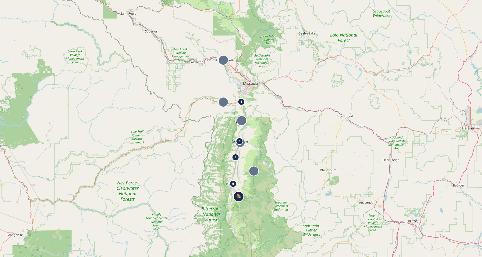 Sales mapped along a rural Montana highway corridor